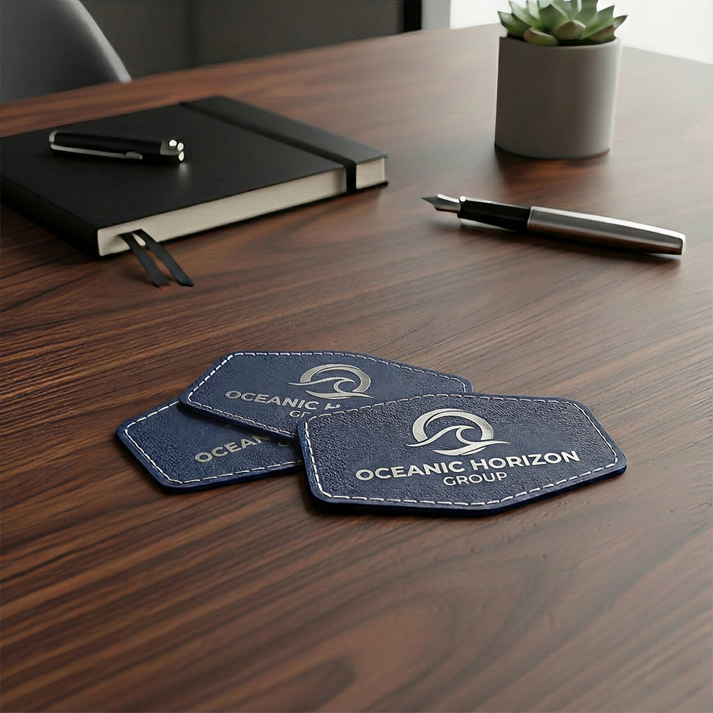 three custom leather patches