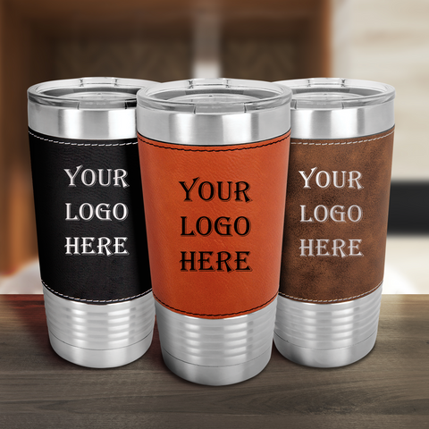 20 oz Custom Engraved Leatherette Tumblers w/ Exclusive Bulk Wholesale Pricing