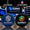 Custom Logo Coaster, 4-Inch Round Leatherette, Laser Engraved or UV Printed