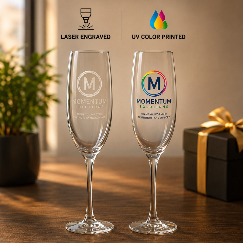 Personalized Champagne Flute, Engraved or UV Print 8oz Glass