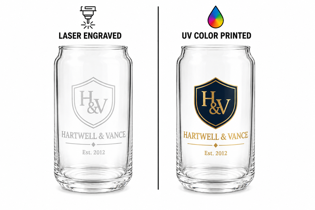 Custom Logo Beer Can Glass 16oz, Engraved or UV Color Printed Corporate Gifts