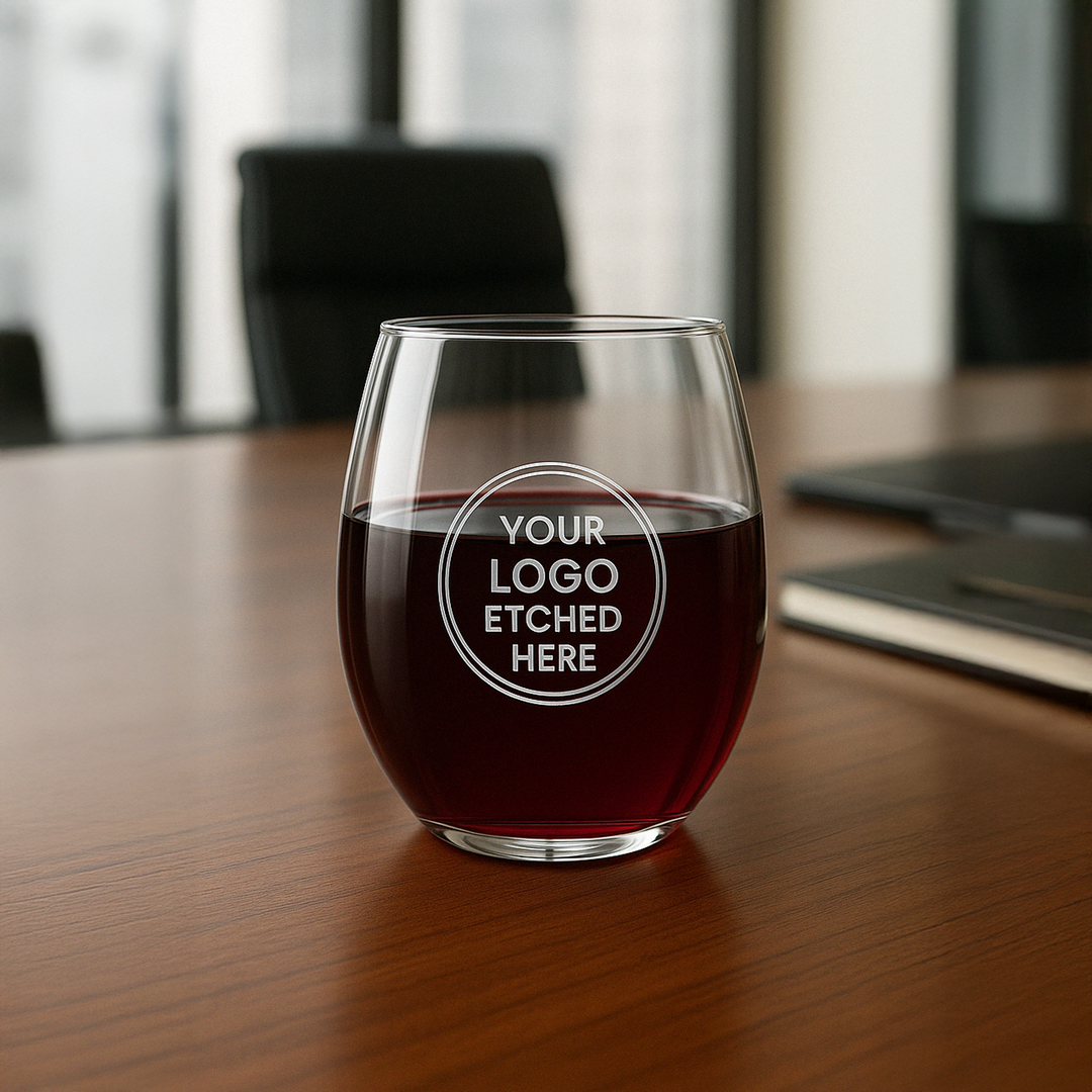 Custom 9oz Stemless Wine Glass – Bulk Logo Drinkware for Business