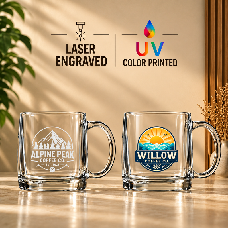 12.25oz Coffee Mug, Custom Logo Engraved or UV Print – Bulk Corporate Use