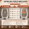 Custom Stemless Wine Glass, 9oz Small Business Gift with Engraved or UV Printed Logo