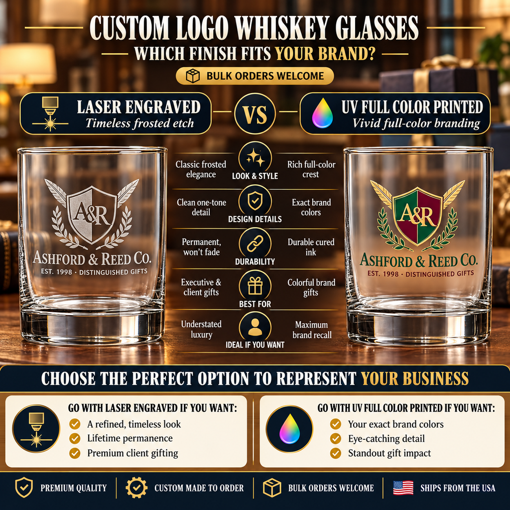 13.75 oz Whiskey Glass Custom Engraved or UV Printed