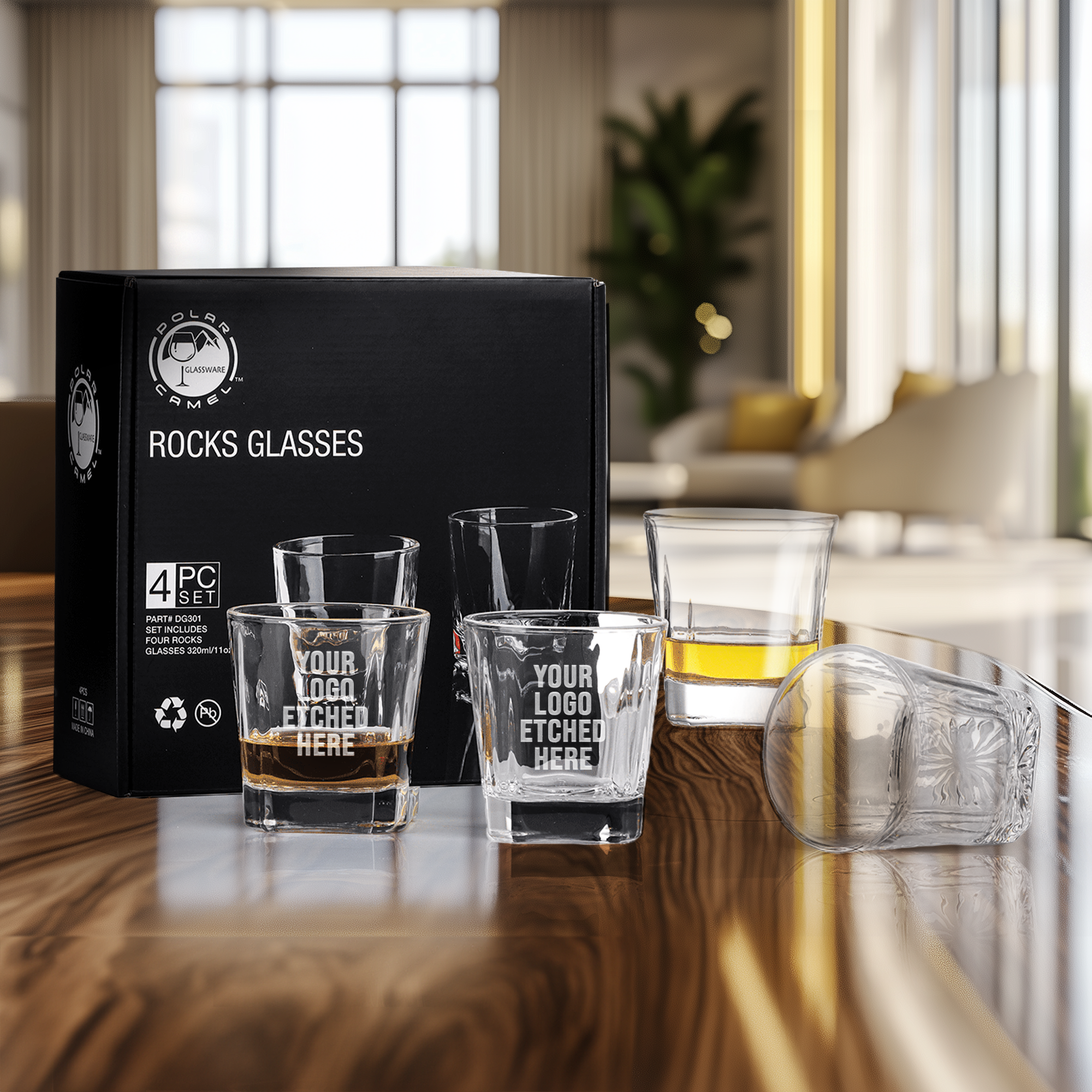 engraved whiskey glass set
