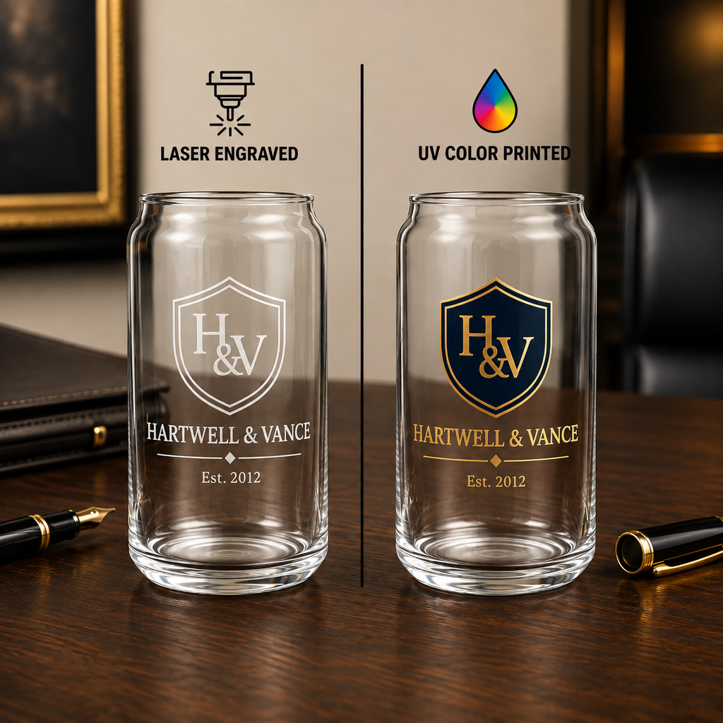 Custom Logo Beer Can Glass 16oz, Engraved or UV Color Printed Corporate Gifts