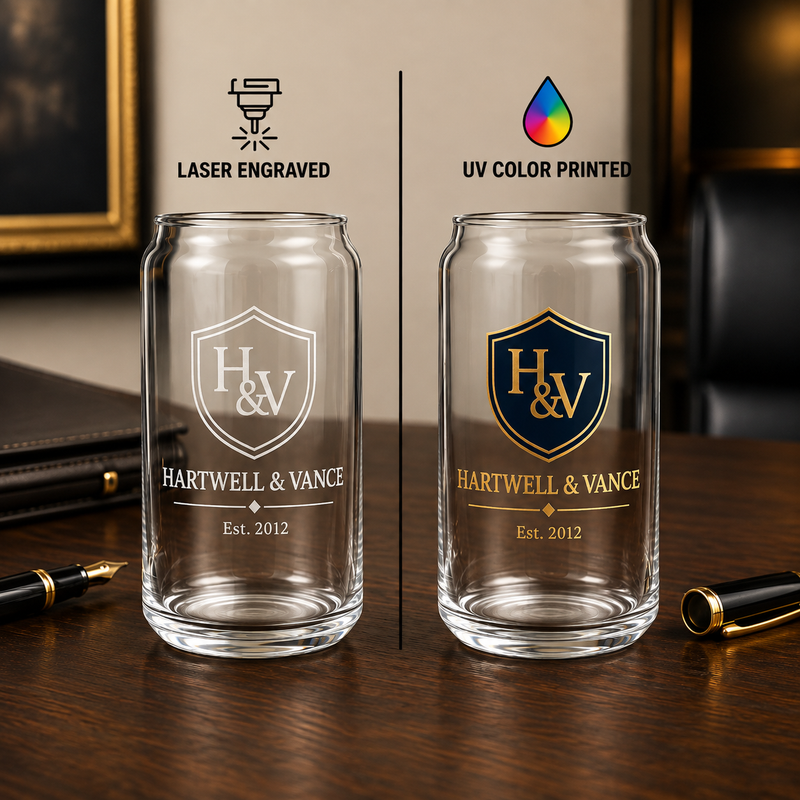 Custom Logo Beer Can Glass 16oz, Engraved or UV Color Printed Corporate Gifts