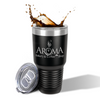 black tumbler with coffee photo