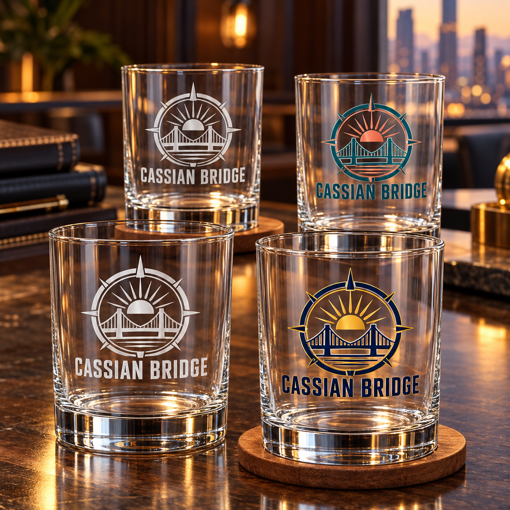 Bulk 14oz Whiskey Glasses, Custom Engraved or UV Printed Company Logo