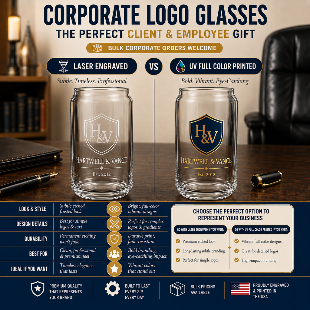 Custom Logo Beer Can Glass 16oz, Engraved or UV Color Printed Corporate Gifts