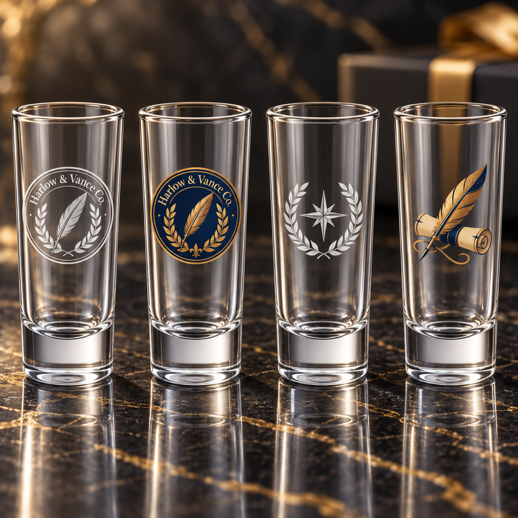 Custom Engraved or UV Printed, 2oz Shooter Glass Bulk Promotional Item