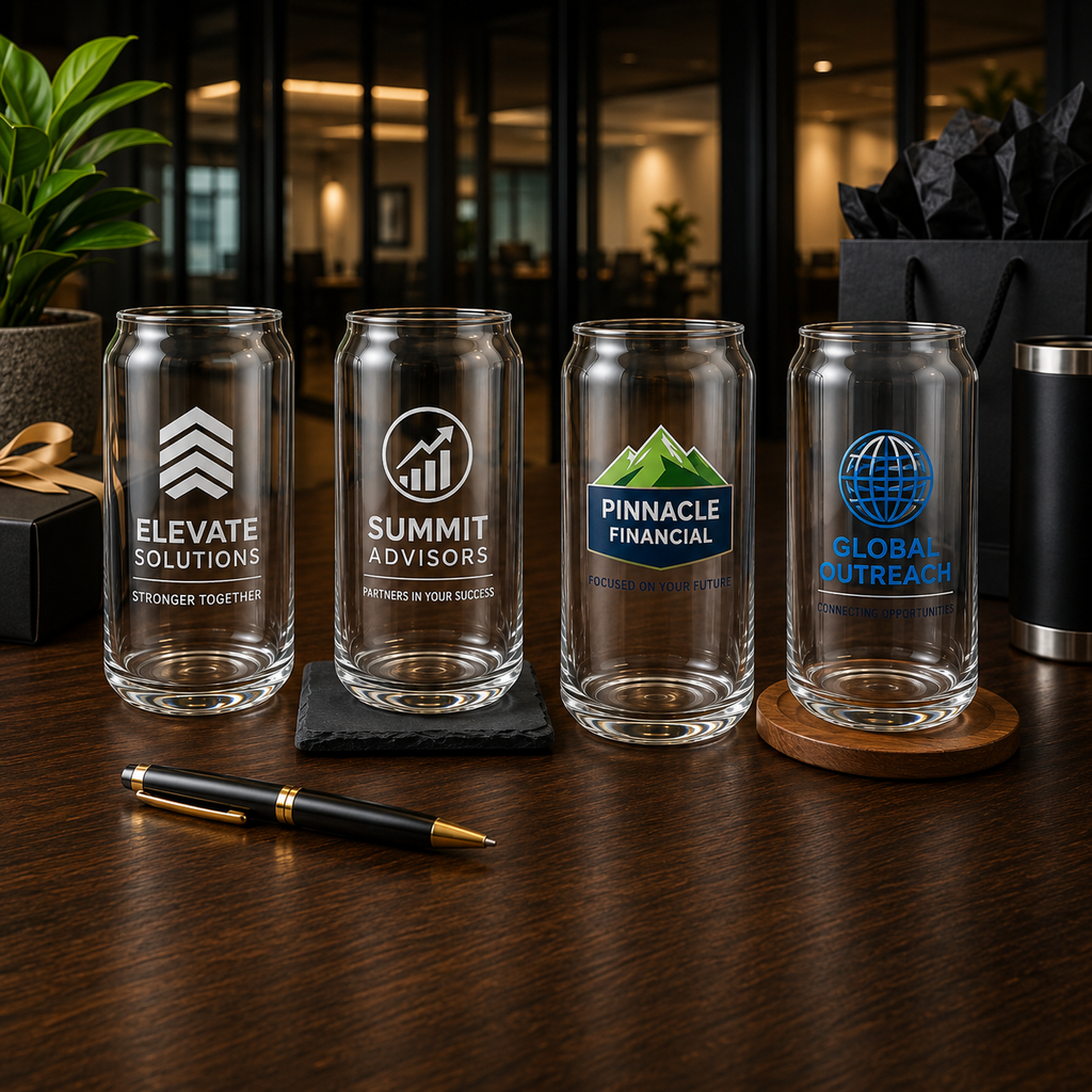 Custom Logo Beer Can Glass 16oz, Engraved or UV Color Printed Corporate Gifts