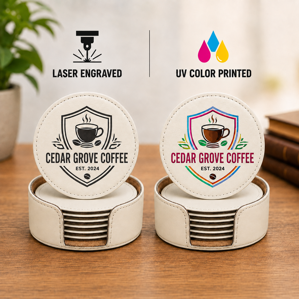 4" Round Leatherette 6-Coaster Set with Exclusive Bulk Wholesale Pricing