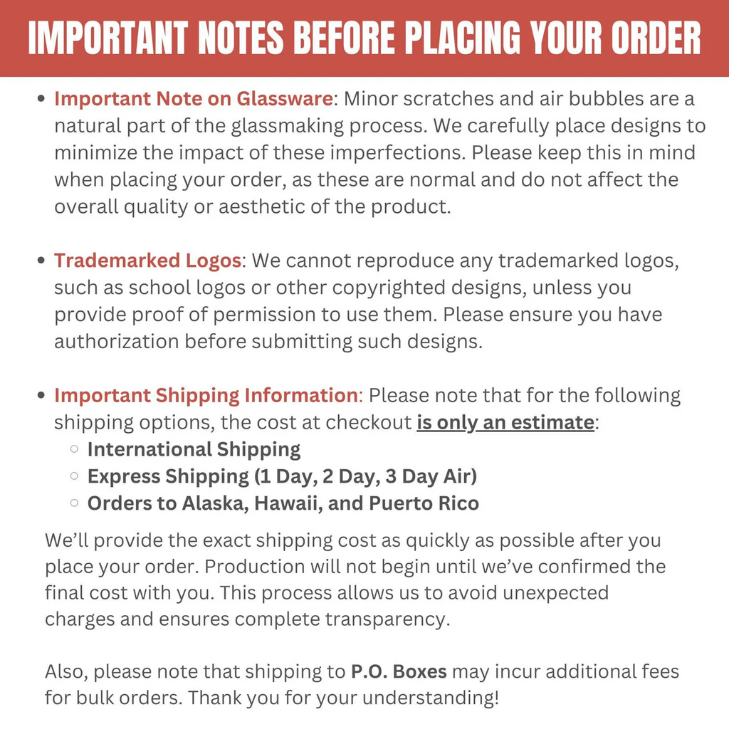 important notes before placing your order