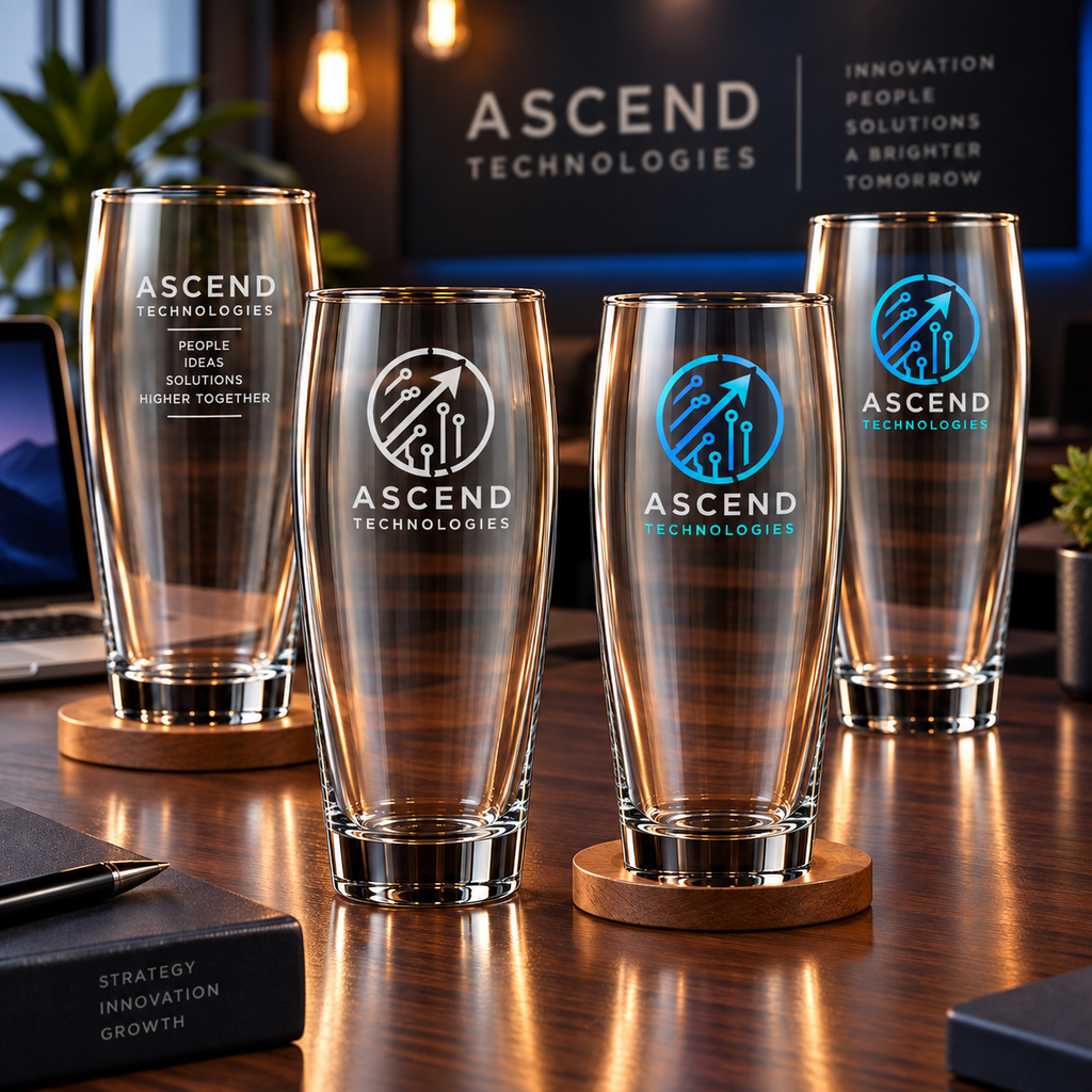 16oz Willi Becher Glass, Custom Engraved or UV Printed Logo Branding for Businesses