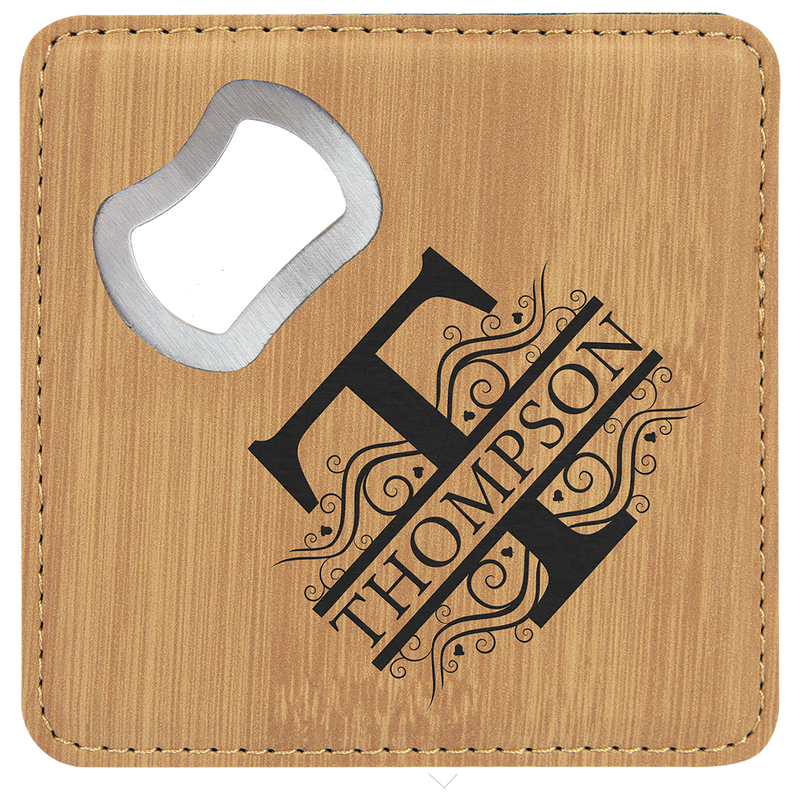 bamboo leatherette bottle opener coaster