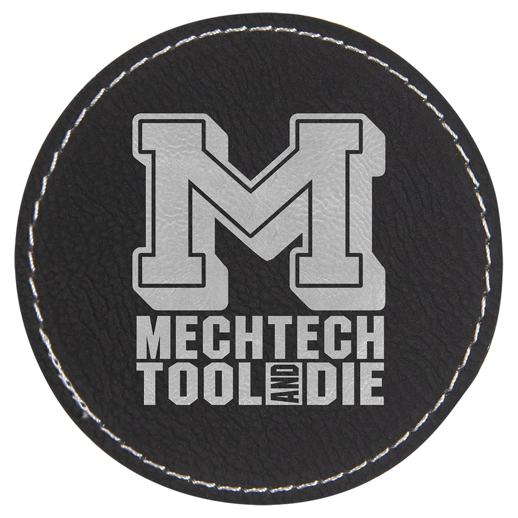 black and silver round leatherette coaster