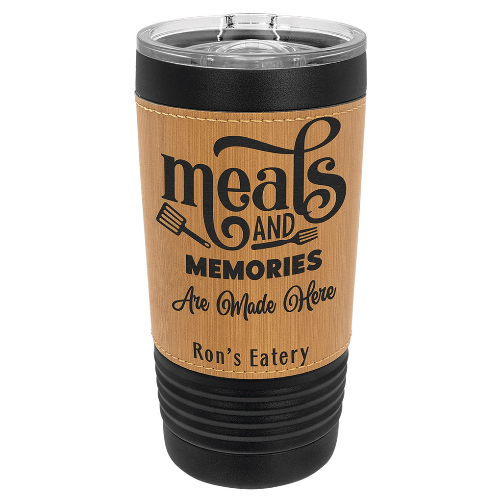 custom black and bamboo leatherette tumbler