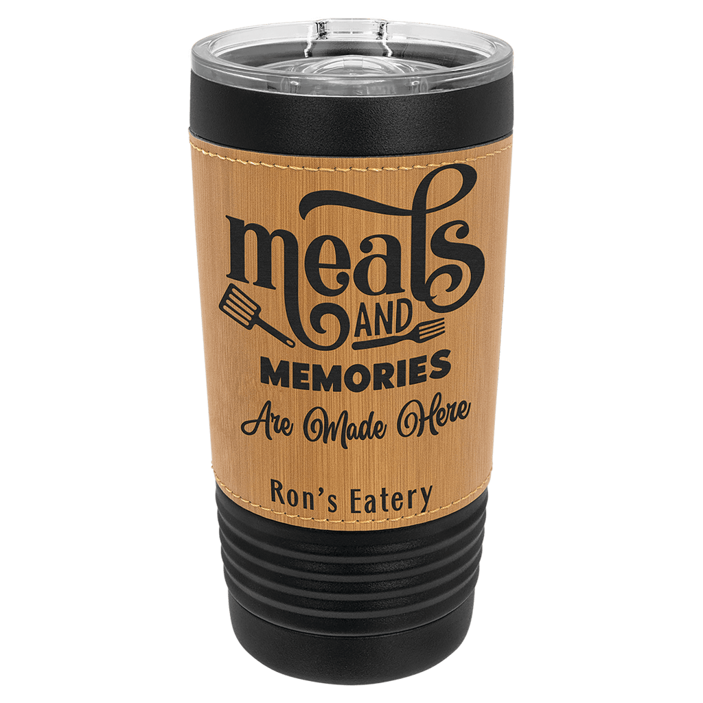 custom black and bamboo leatherette tumbler