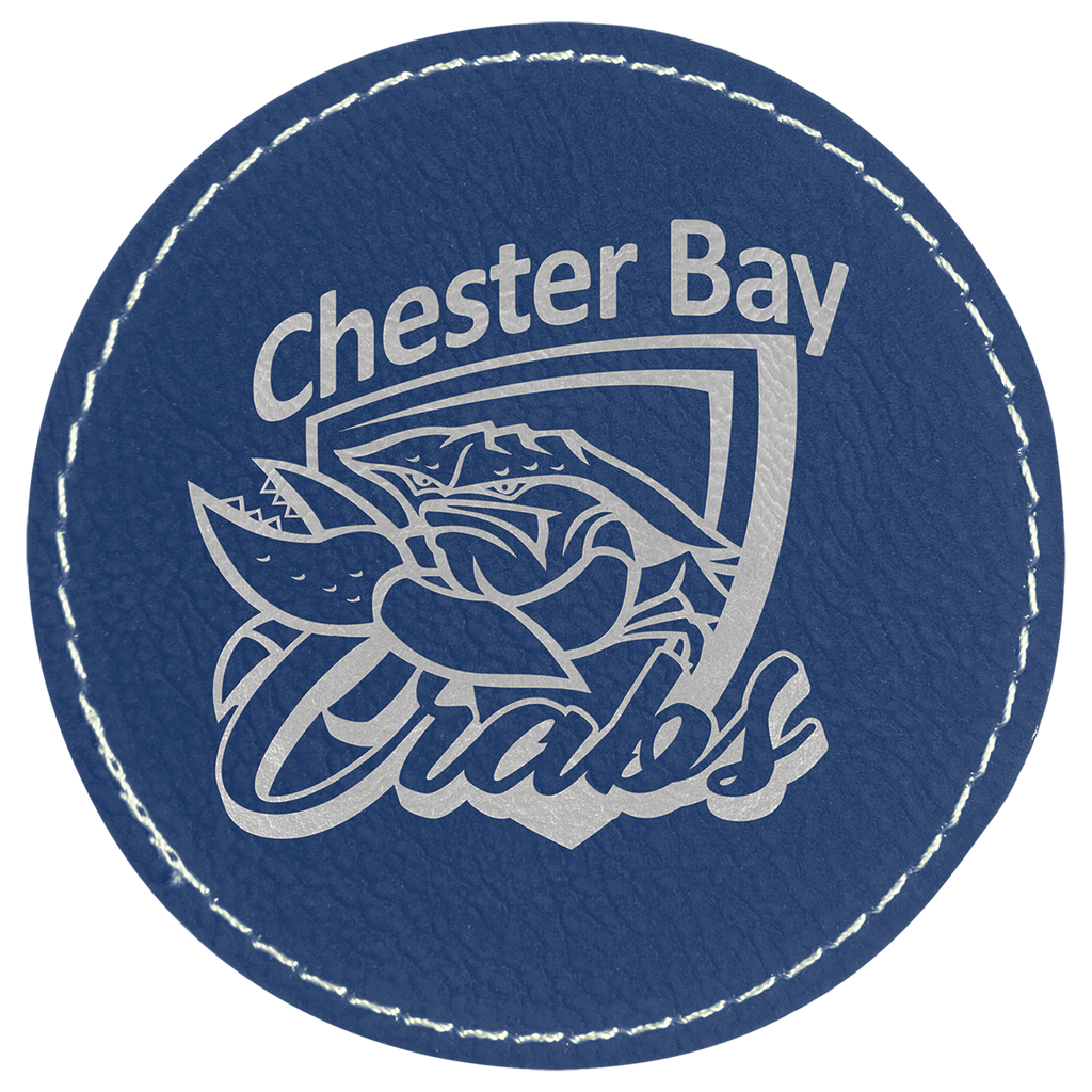 blue and silver leatherette coaster