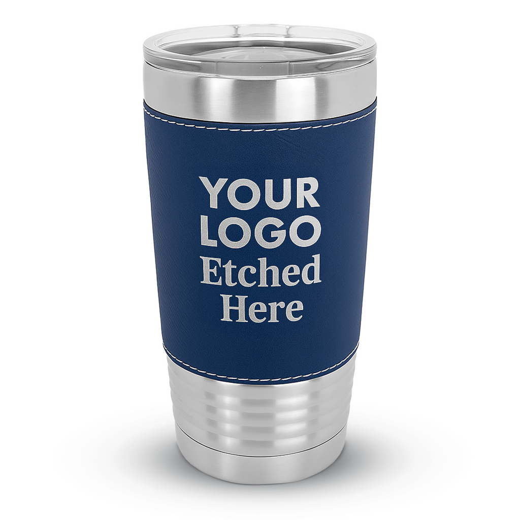 "your logo here" leatherette tumbler