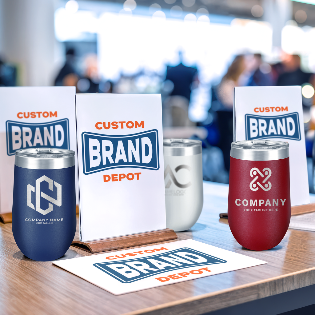 custom brand depot sign and tumblers