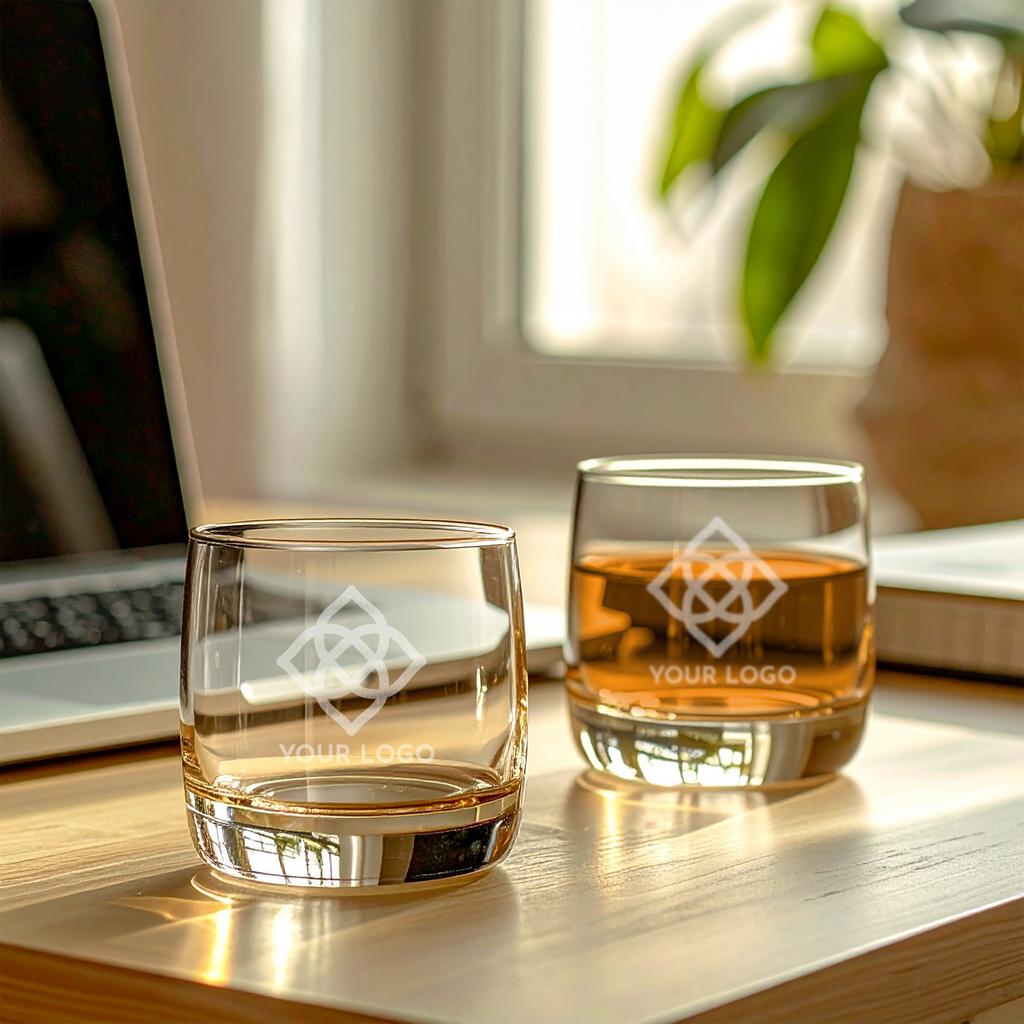 Custom Whiskey Glass, 10oz Etched Logo for Business