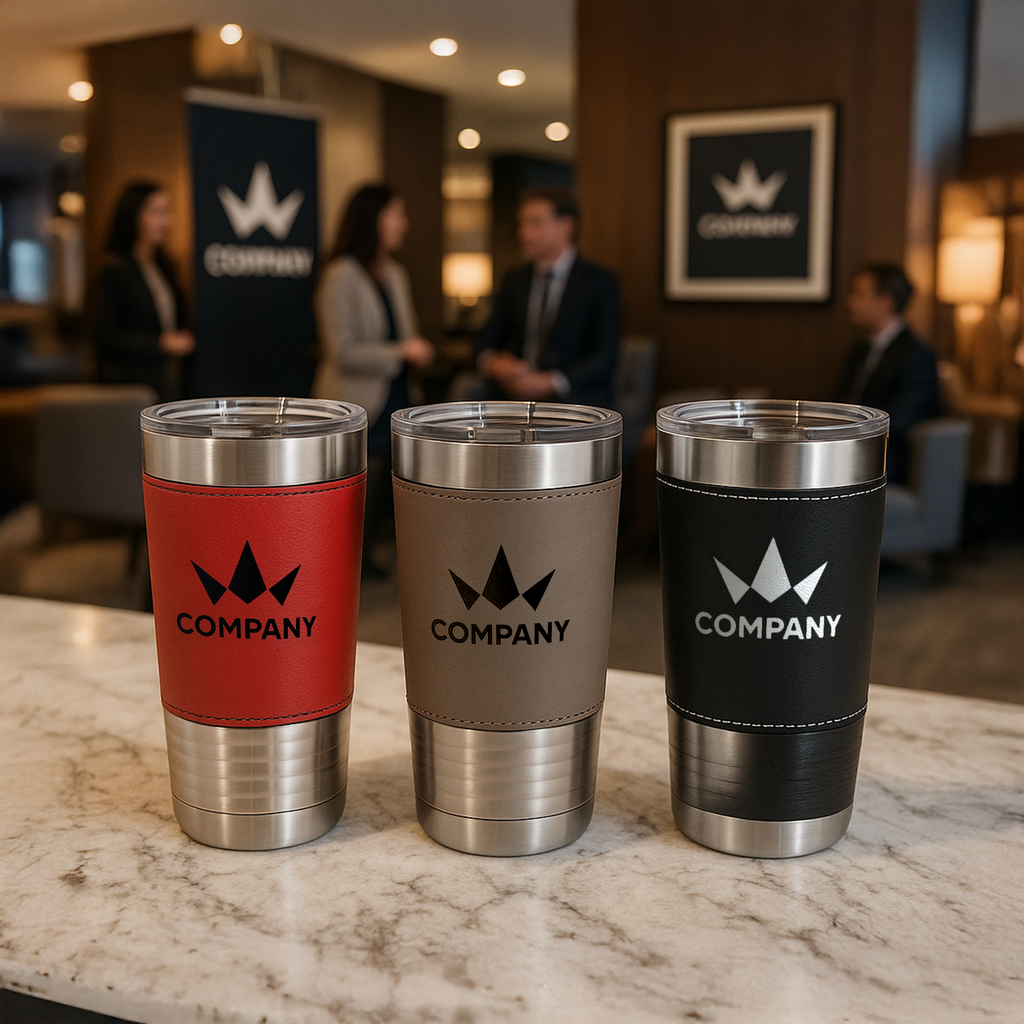 custom engraved company leatherette tumblers