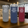 three custom engraved insulated tumblers