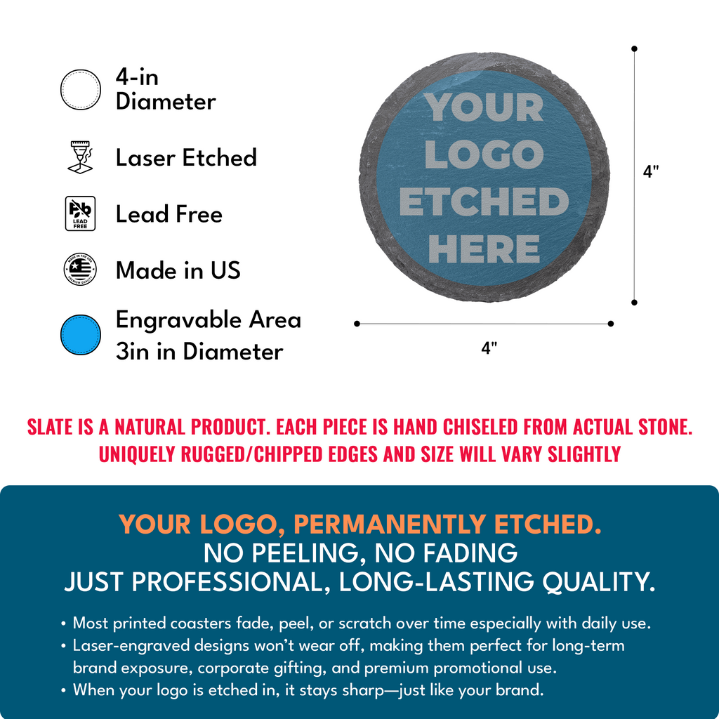4-in Round Slate Coaster with Exclusive Bulk Wholesale Pricing