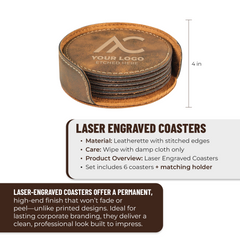 4" Round Leatherette 6-Coaster Set with Exclusive Bulk Wholesale Pricing
