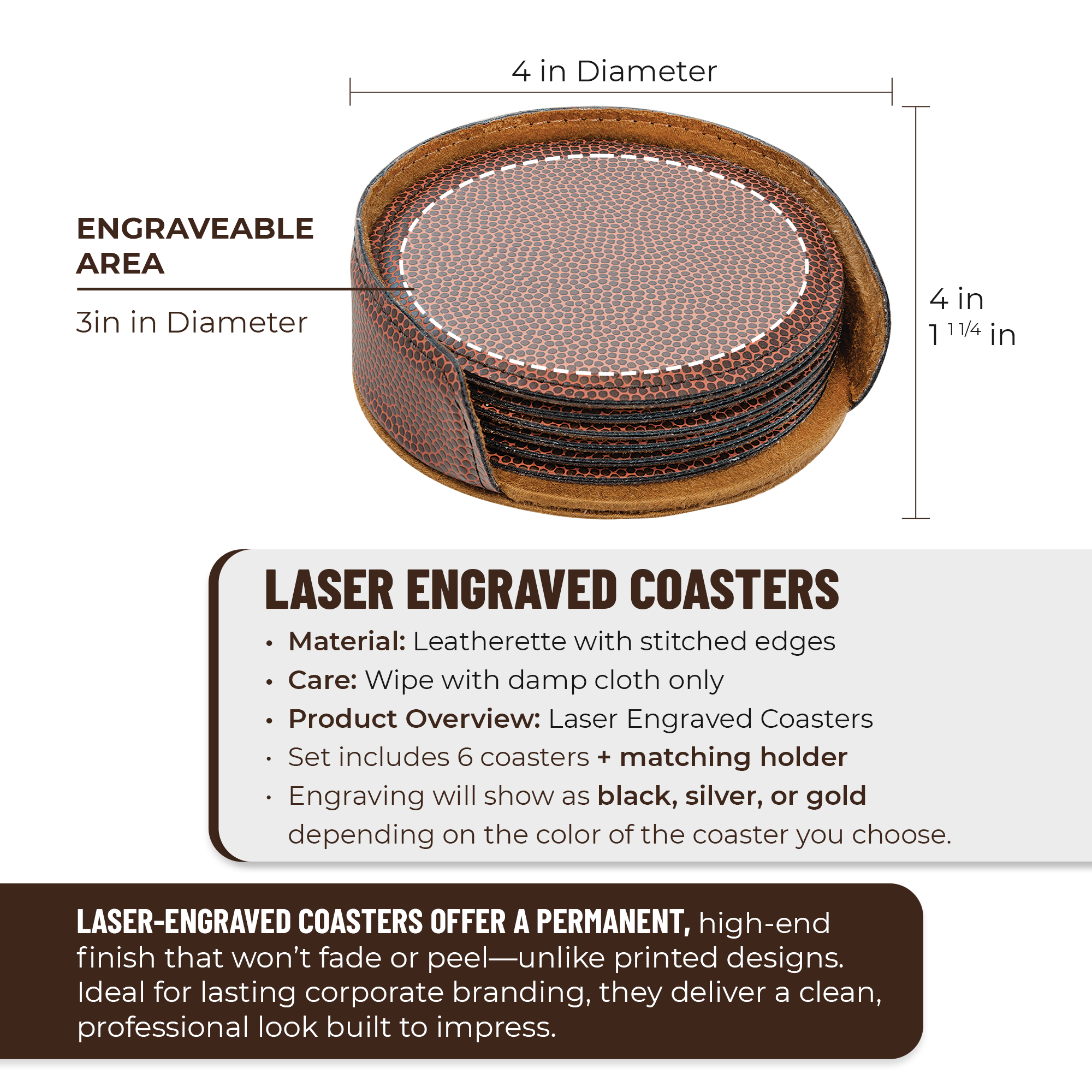 4" Round Leatherette 6-Coaster Set with Exclusive Bulk Wholesale Pricing