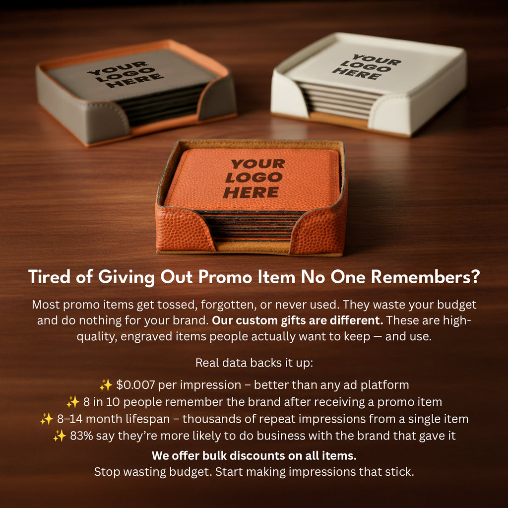 4" x 4" Square Leatherette Coaster Set-6 Piece with Exclusive Bulk Wholesale Pricing