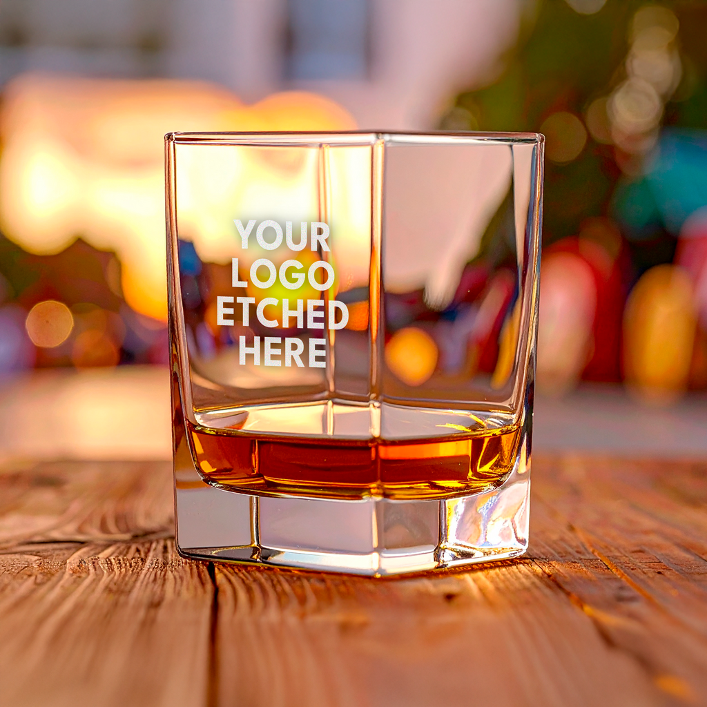 engraved square whiskey glass