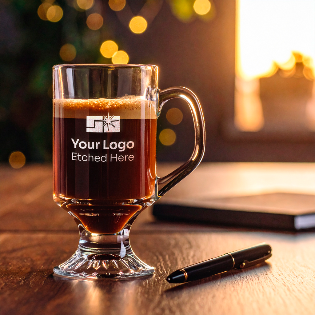 custom branded glass coffee mug