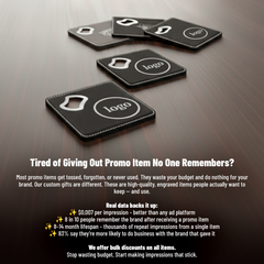 4" x 4" Square Laserable Leatherette Bottle Opener Coaster with Exclusive Bulk Wholesale Pricing