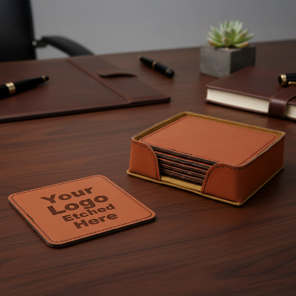 4" x 4" Square Leatherette Coaster Set-6 Piece with Exclusive Bulk Wholesale Pricing