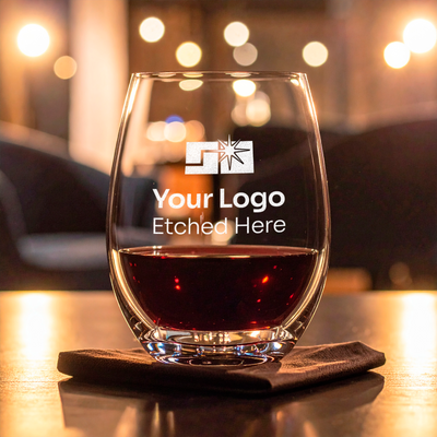 custom branded stemless wineglass