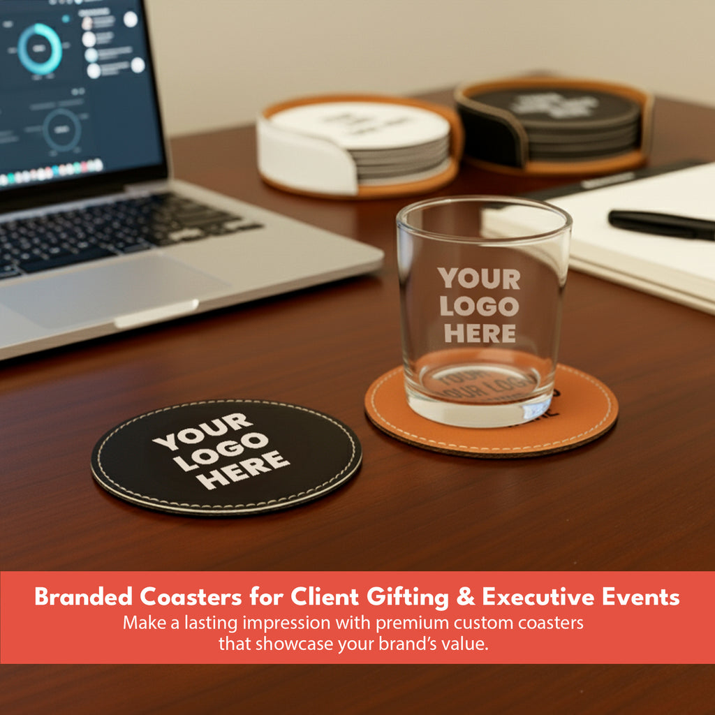 4" Round Leatherette 6-Coaster Set with Exclusive Bulk Wholesale Pricing