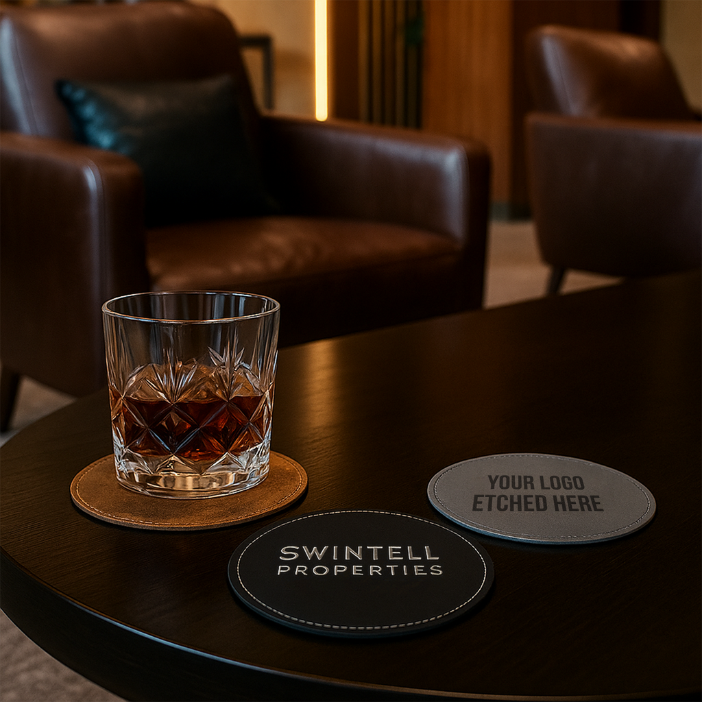 4" Round Leatherette Coaster with Exclusive Bulk Wholesale Pricing