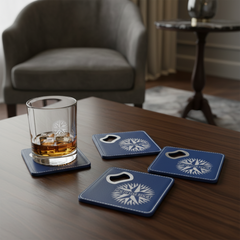 4" x 4" Square Laserable Leatherette Bottle Opener Coaster with Exclusive Bulk Wholesale Pricing