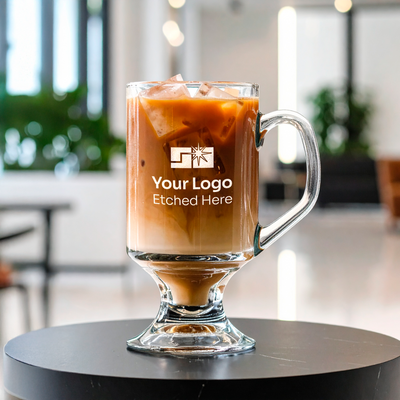 custom branded glass coffee mug
