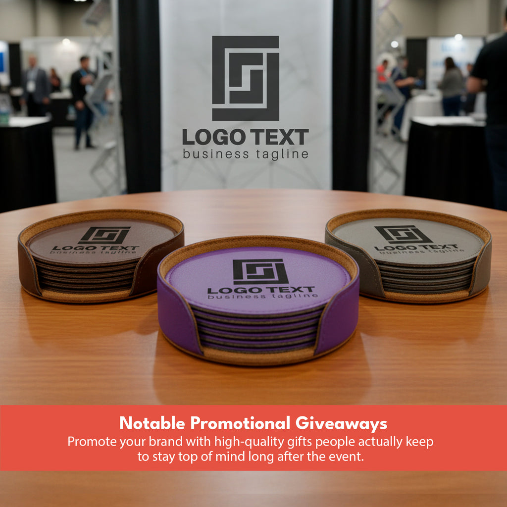 4" Round Leatherette 6-Coaster Set with Exclusive Bulk Wholesale Pricing