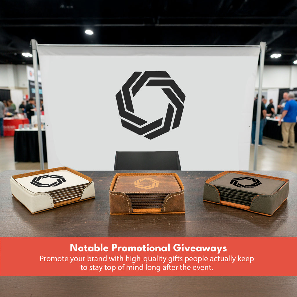 4" x 4" Square Leatherette Coaster Set-6 Piece with Exclusive Bulk Wholesale Pricing