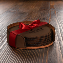 4" Round Leatherette 6-Coaster Set with Exclusive Bulk Wholesale Pricing