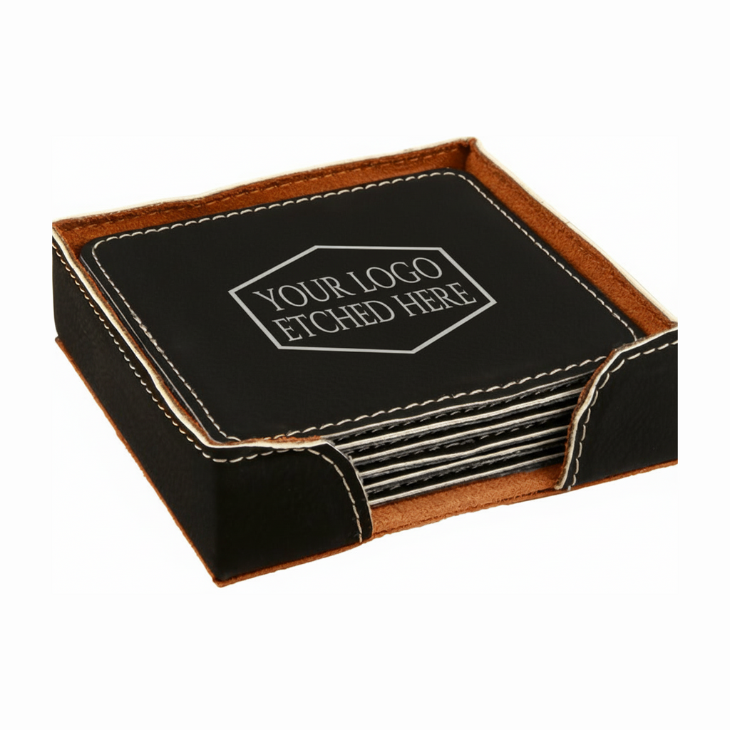 4" x 4" Square Leatherette Coaster Set-6 Piece with Exclusive Bulk Wholesale Pricing