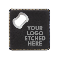 4" x 4" Square Laserable Leatherette Bottle Opener Coaster with Exclusive Bulk Wholesale Pricing