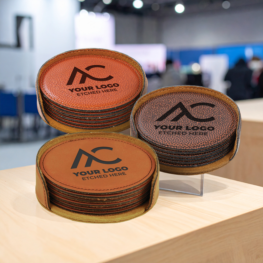 4" Round Leatherette 6-Coaster Set with Exclusive Bulk Wholesale Pricing