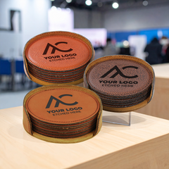 4" Round Leatherette 6-Coaster Set with Exclusive Bulk Wholesale Pricing
